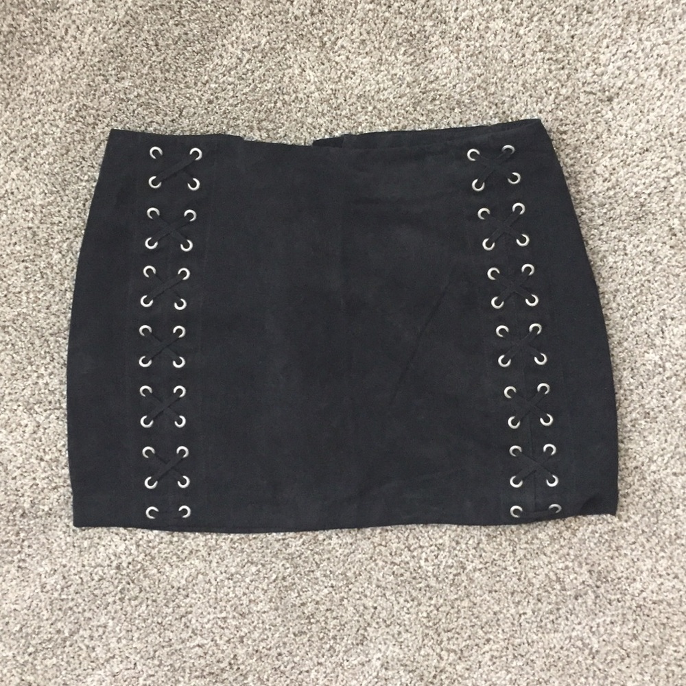 Black suede skirt with lacing detail